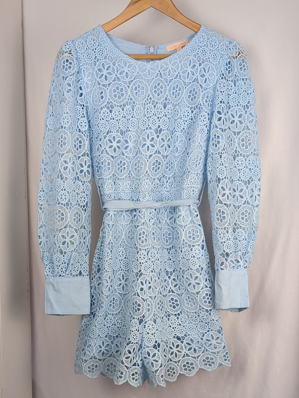 HIDDEN LABEL Light Blue Long Sleeve Eyelet Lace Pattern Romper